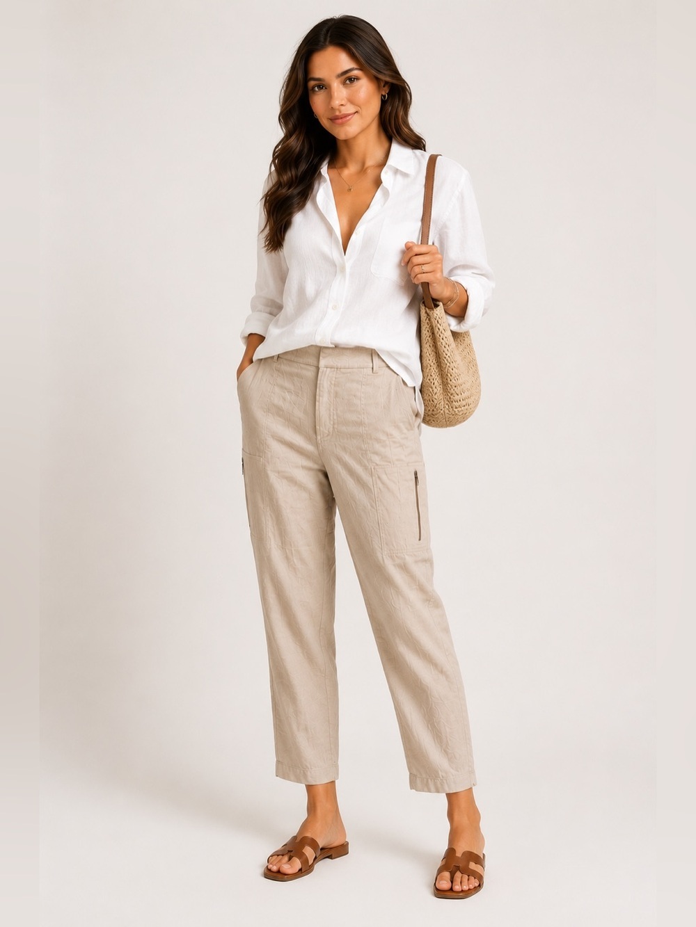 Vince Linen Blend Cargo Pants Women’s Size 14 Beige Tapered Casual